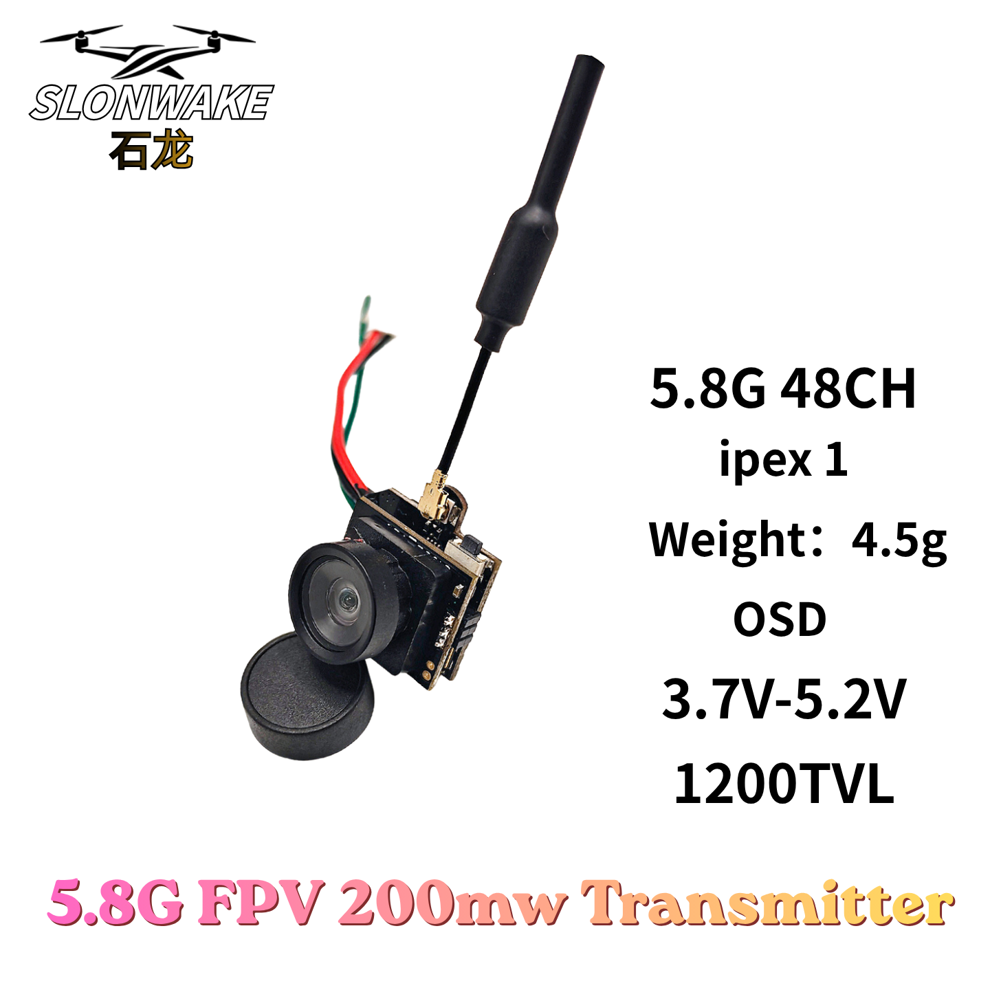 Drone Camera Wide Angle - Slonwake 5.8G 48CH 200mW FPV DC3.7v-5v
